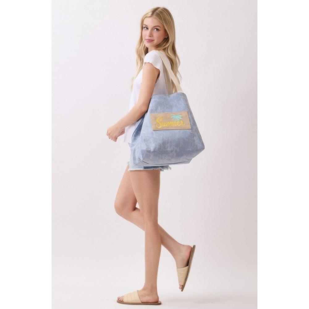 Summer Tote Bag‎ Womens OS Blue New Acid Wash Denim Beach Bag
